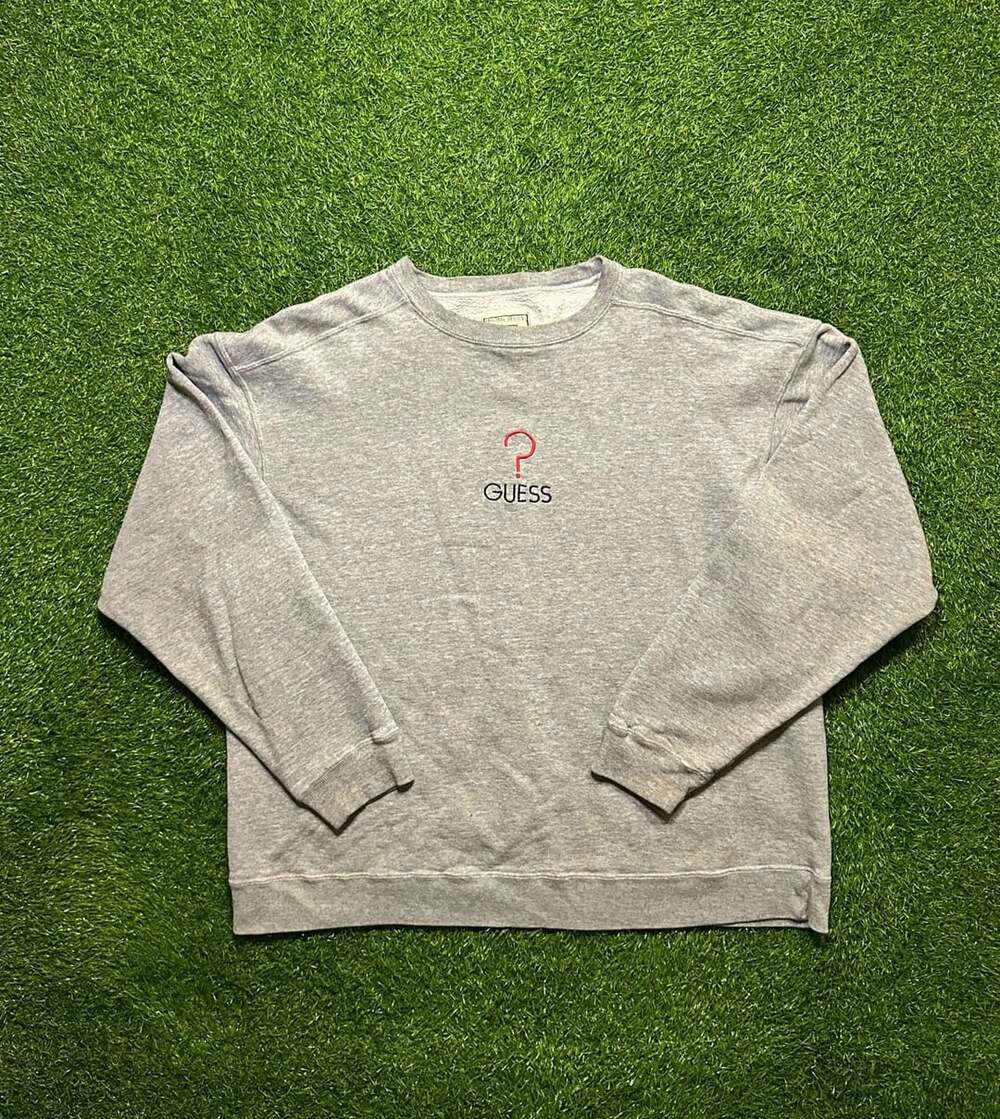 Vintage 1990s Guess Sweatshirt Size L Gray Embroidered Logo USA